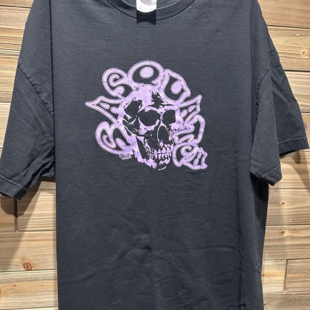 Black T-Shirt with Purple Skull Graphic